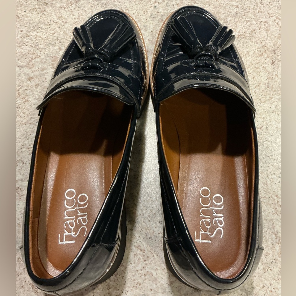 Franco Sarto Deep Navy Slip On Preppy Loafer Lug Platform Casual Career SZ 7W - Picture 14 of 14